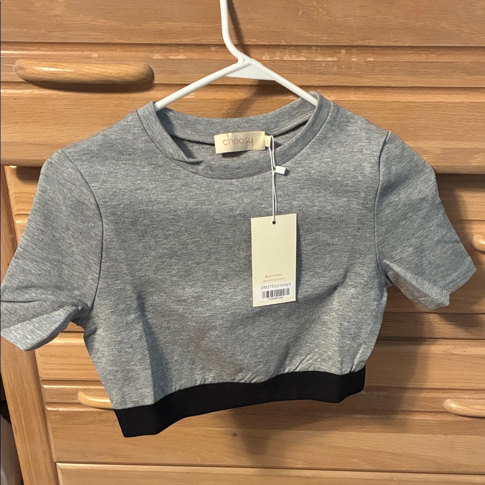 Choosy Chic Gray Crop Top for Women Small Backyard Barbeque